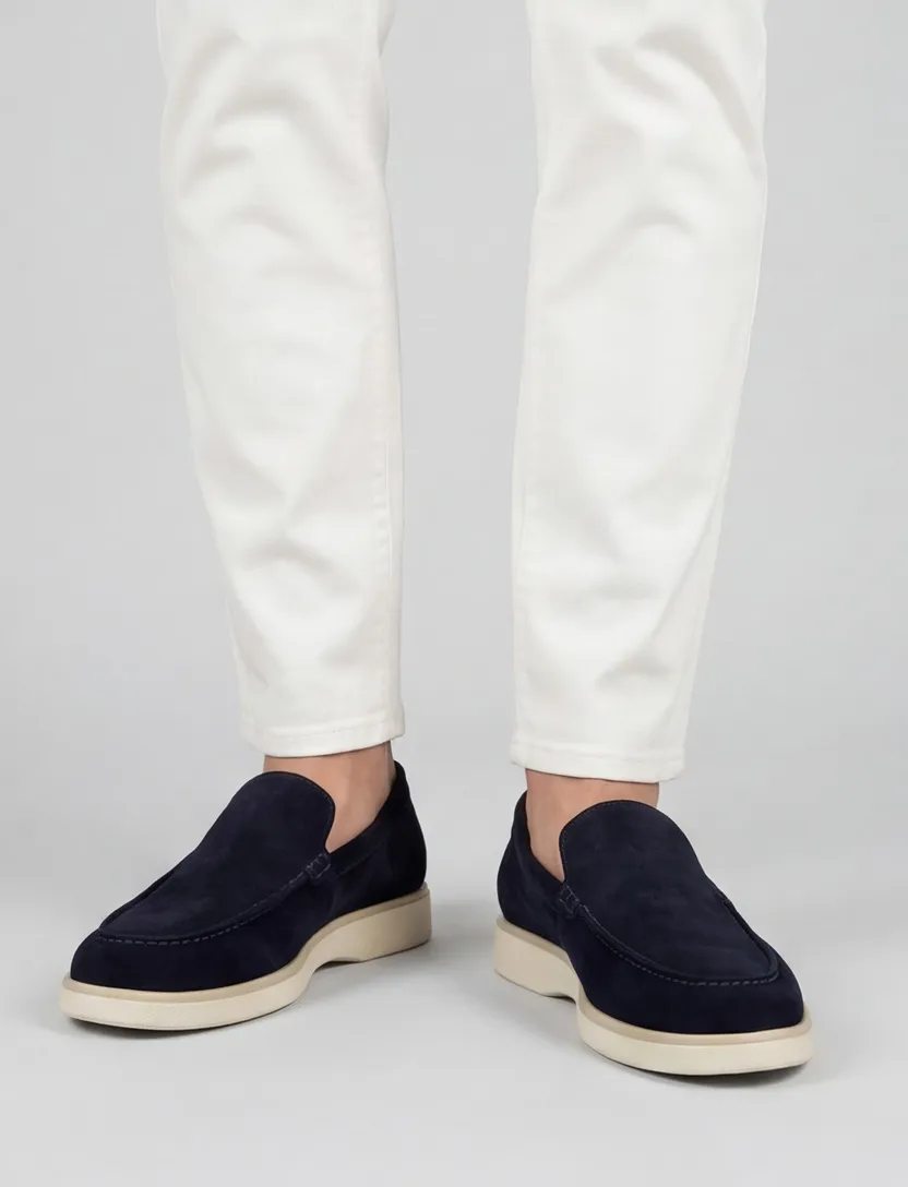 Nette loafers Giorgio donkerblauw leer suede effen