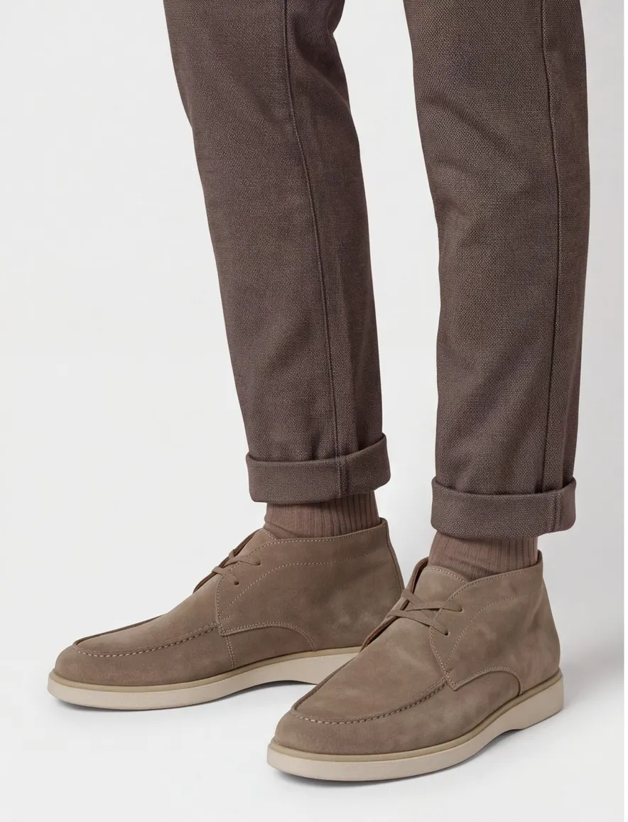 hoge suede instappers beige Giorgio met witte zool