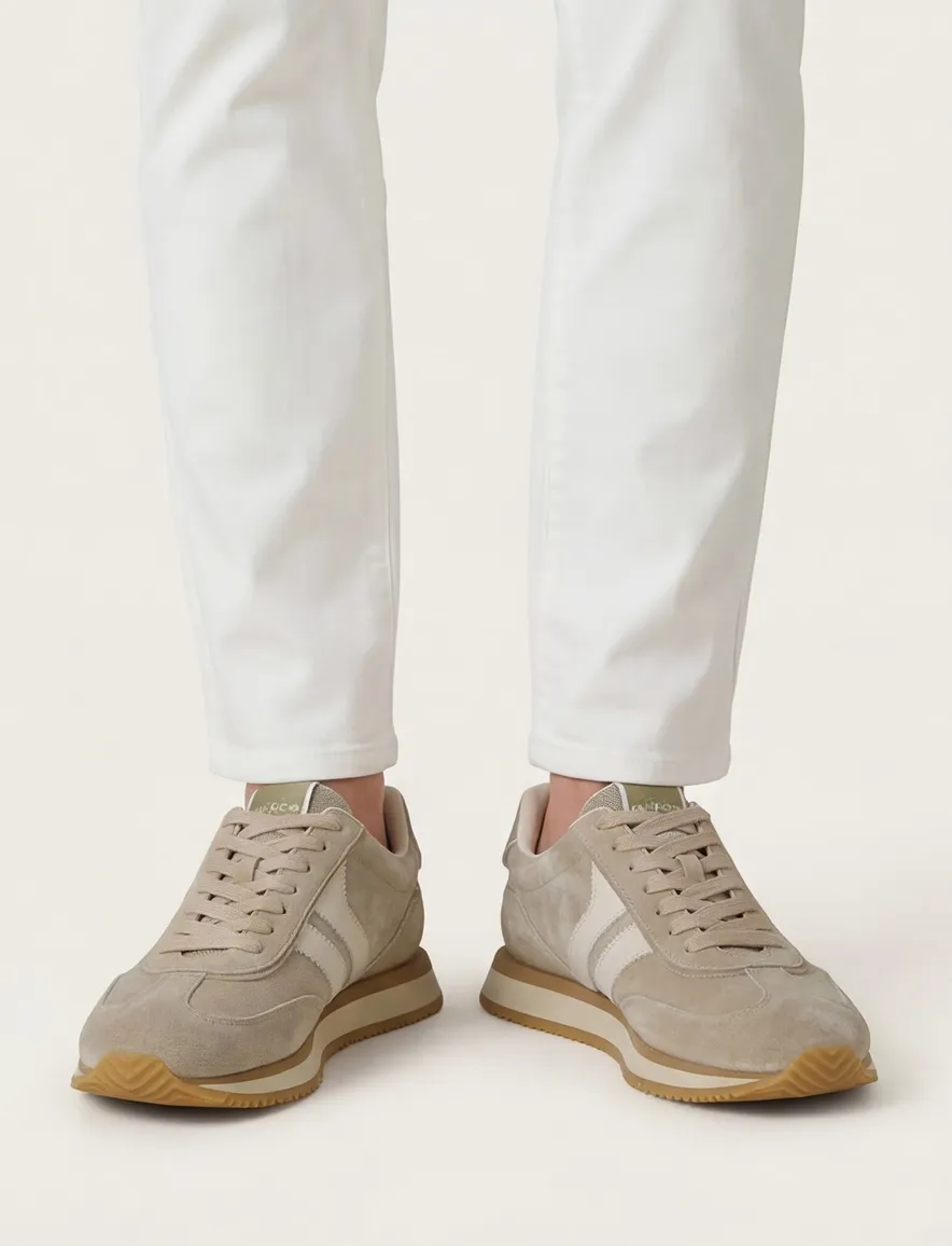 Giorgio sneakers beige met wit suede