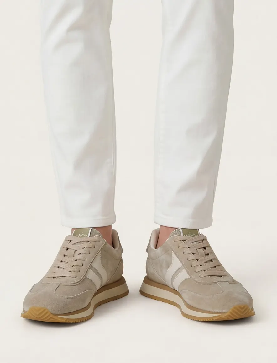 lage suede sneakers beige Giorgio met witte strepen