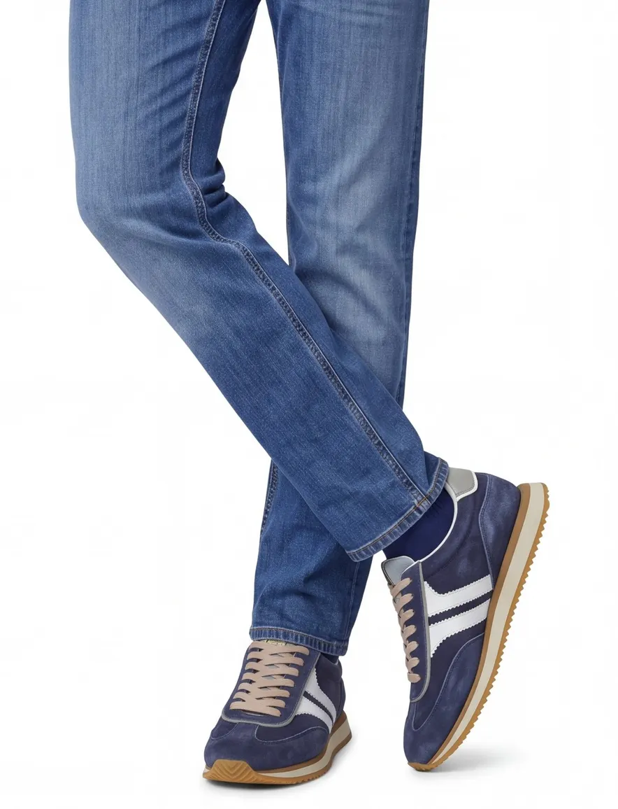 Giorgio sneaker blauw met witte strepen en veters