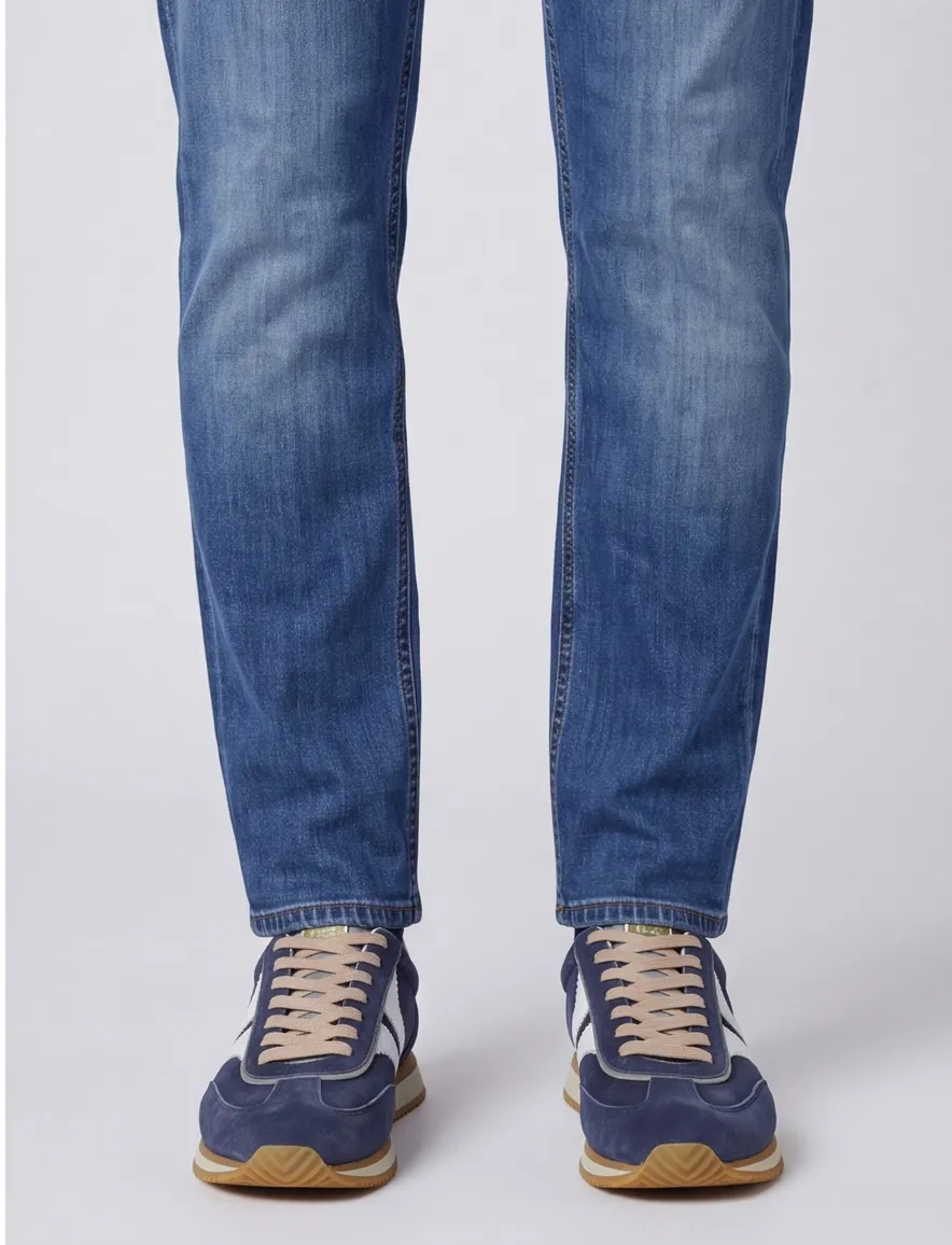 Giorgio sneaker blauw met witte strepen en veters