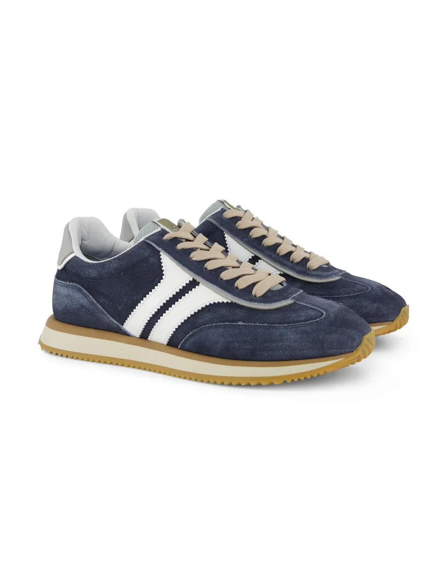 Giorgio sneaker blauw met witte strepen en veters