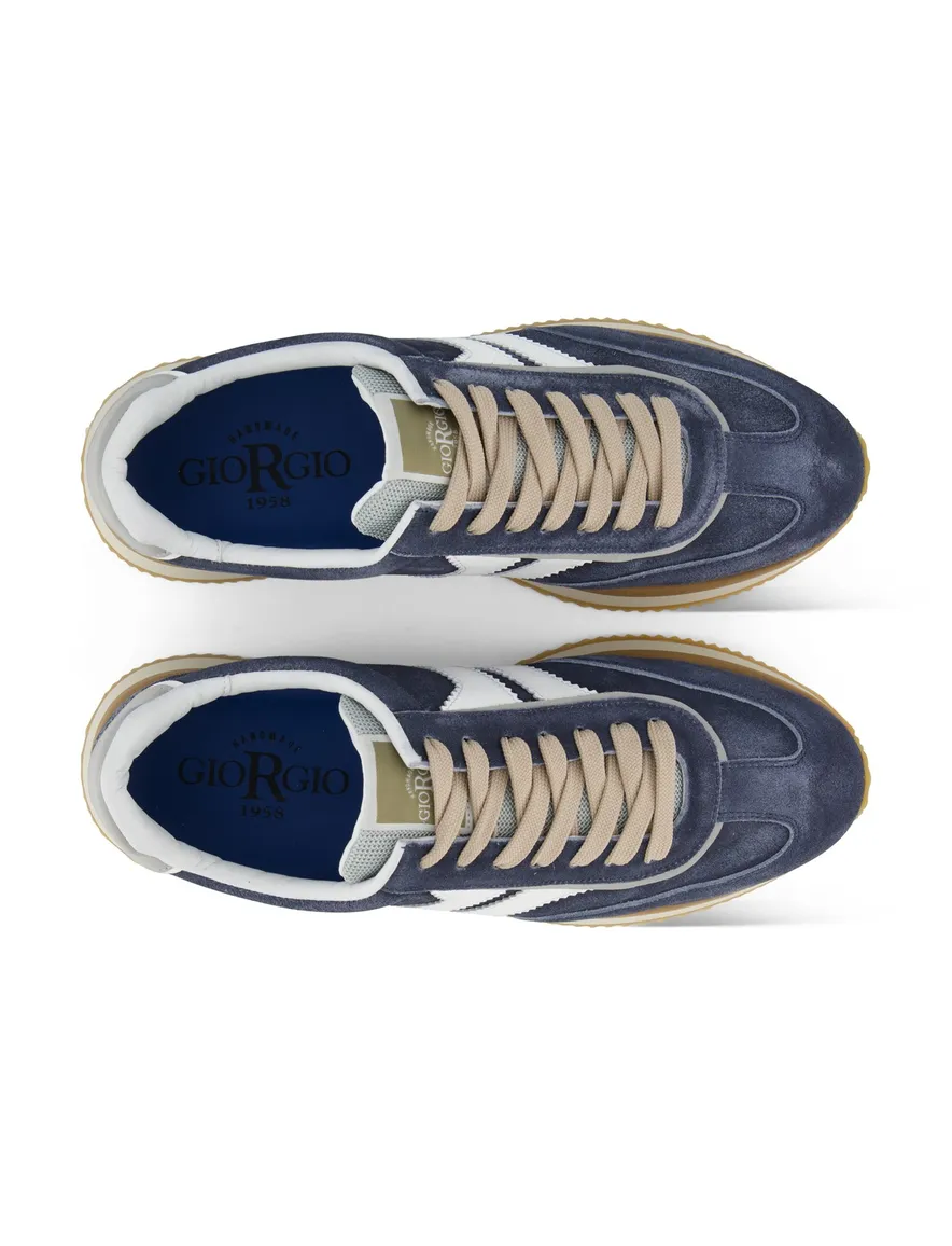 Giorgio sneaker blauw met witte strepen en veters