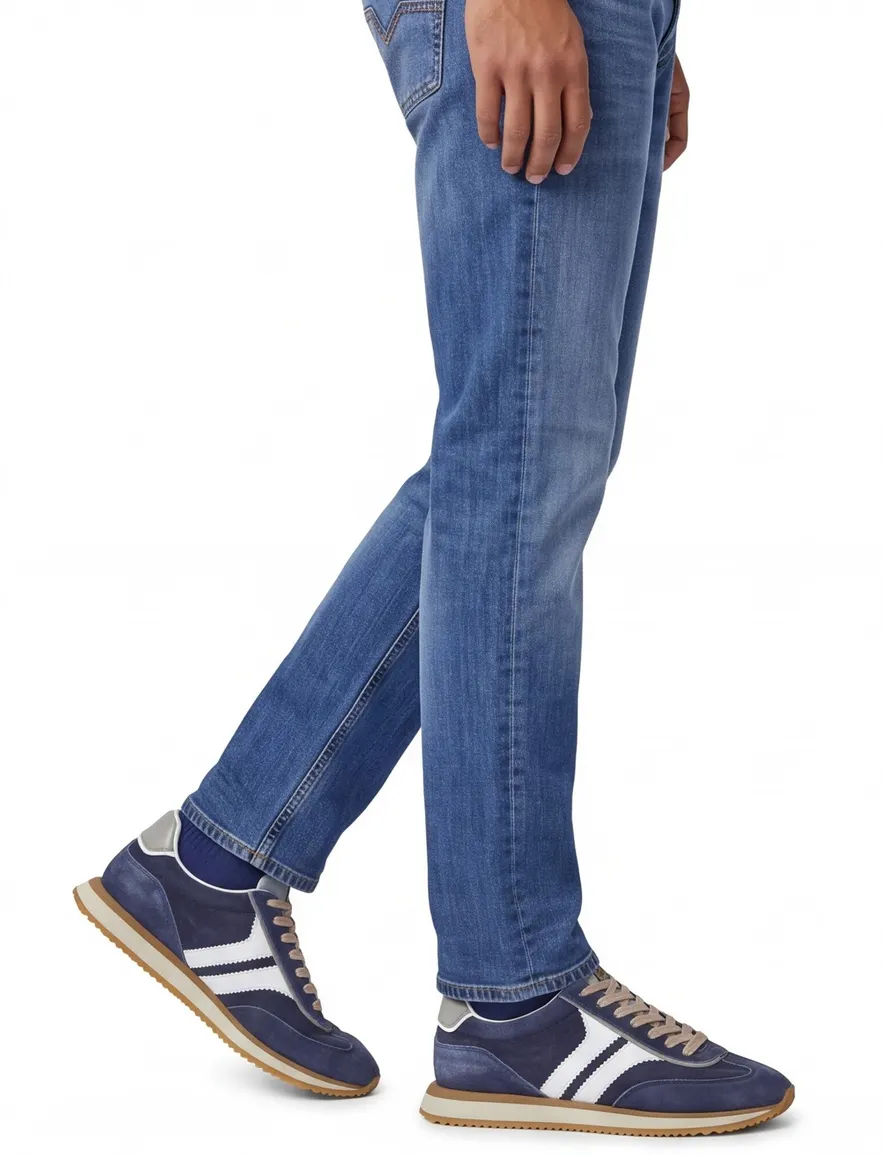 Giorgio sneaker blauw met witte strepen en veters