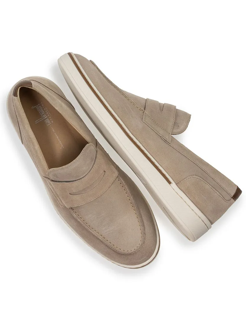 Van Bommel loafer beige suede verfijnde instapper met lichte zool