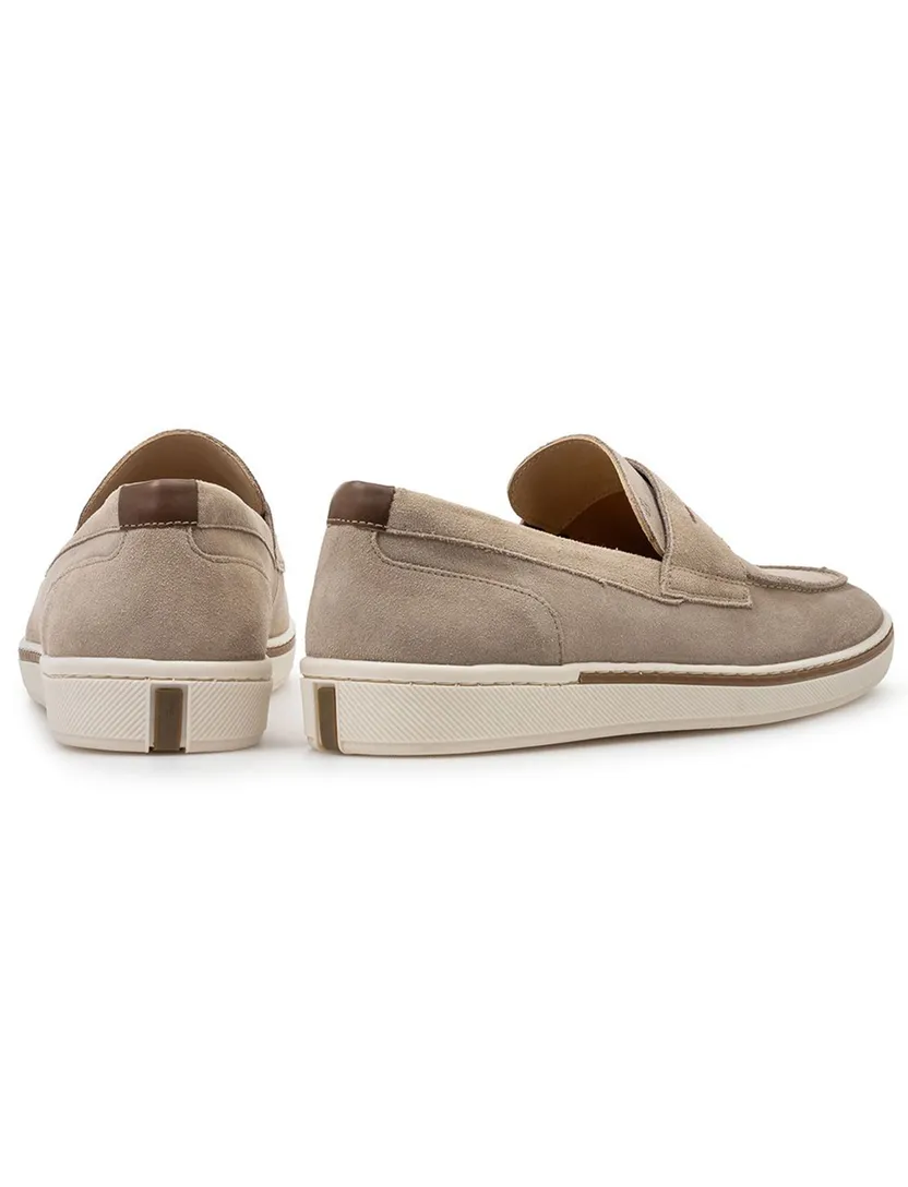 Van Bommel loafer beige suede verfijnde instapper met lichte zool