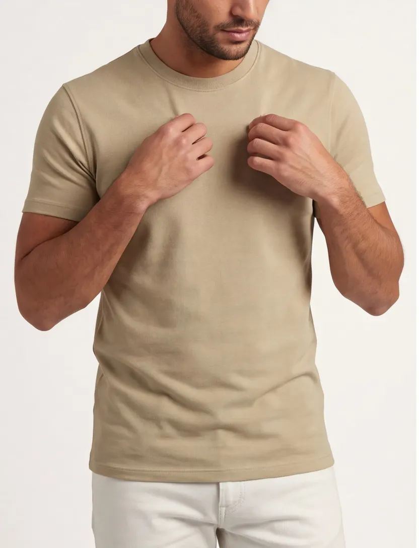 T-shirt Airforce beige normale fit korte mouw ronde hals