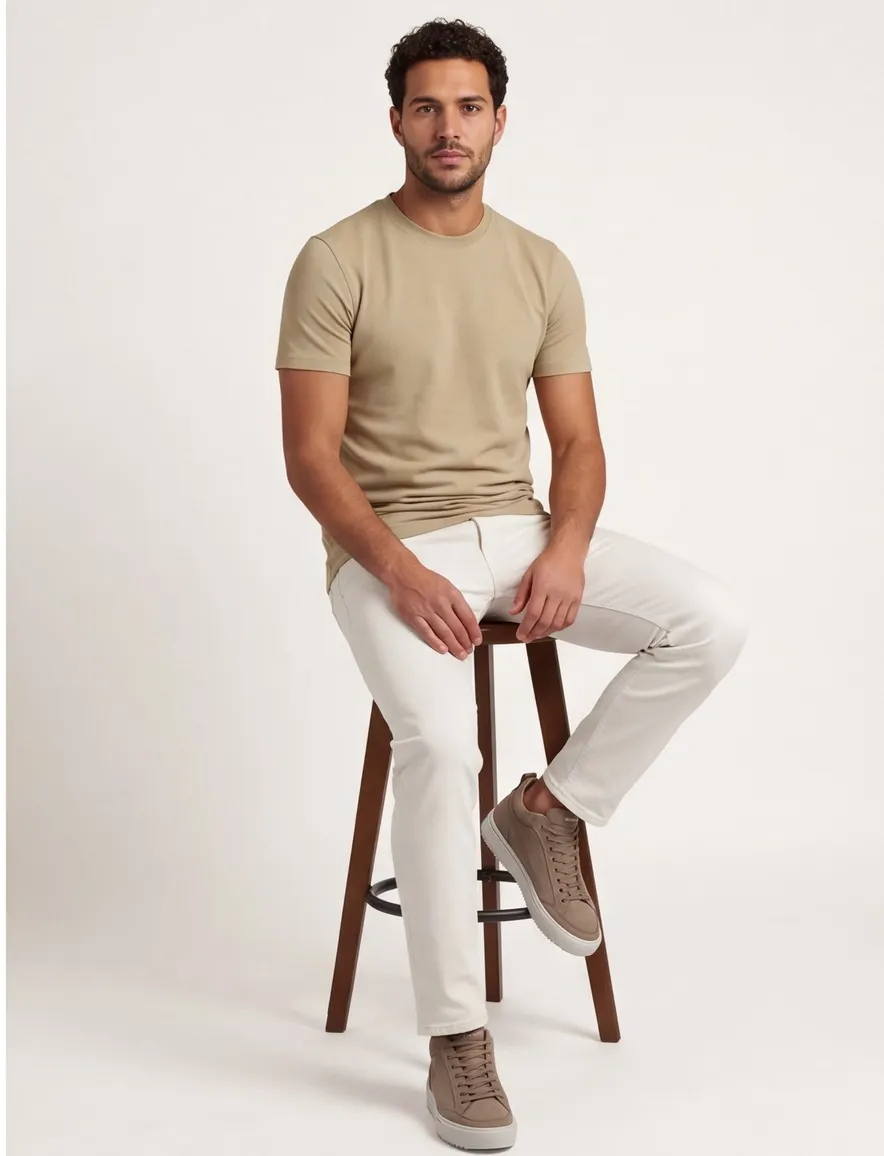 Beige Airforce Milo t-shirt korte mouw ronde hals