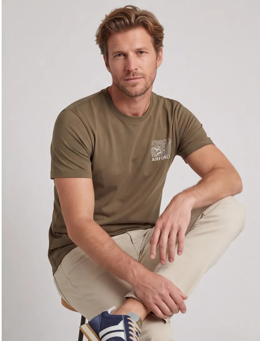 Airforce t-shirt bruin met backprint wijde fit