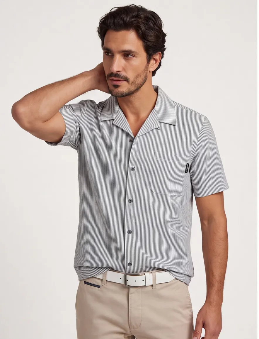 Airforce doorknoops polo donkerblauw gestreept
