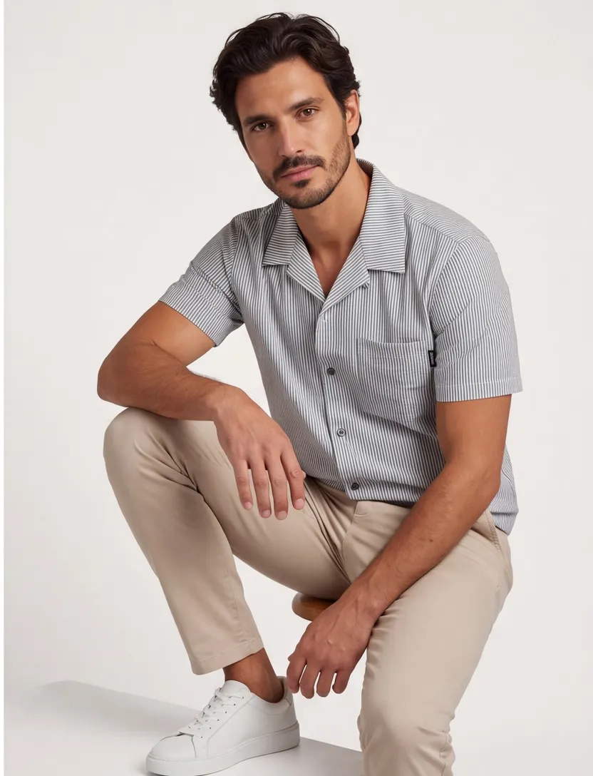 doorknoop poloshirt Airforce donkerblauw streepjes normale fit