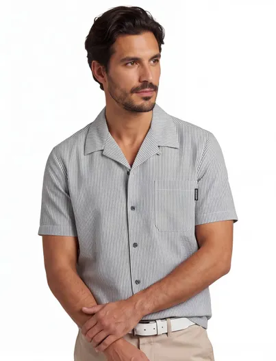 Airforce doorknoop poloshirt Airforce donkerblauw streepjes normale fit