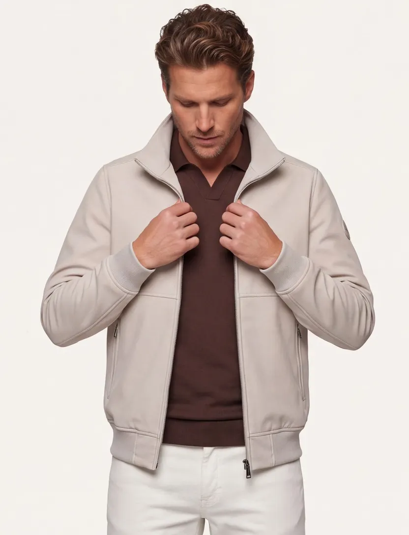 zomerjas Airforce beige opstaande kraag rits normale fit kort