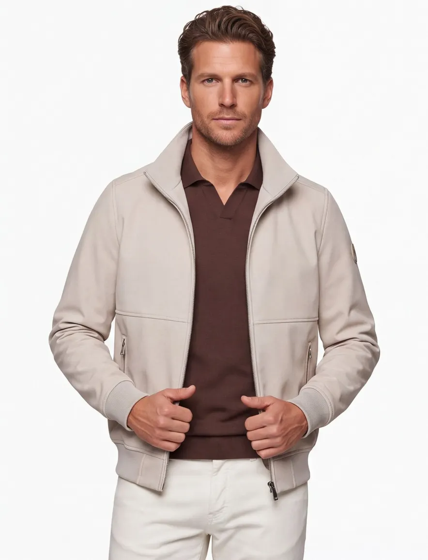Airforce zomerjas opstaande kraag rits beige