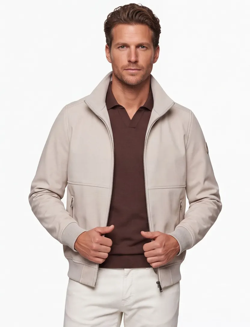 zomerjas Airforce beige opstaande kraag rits normale fit kort