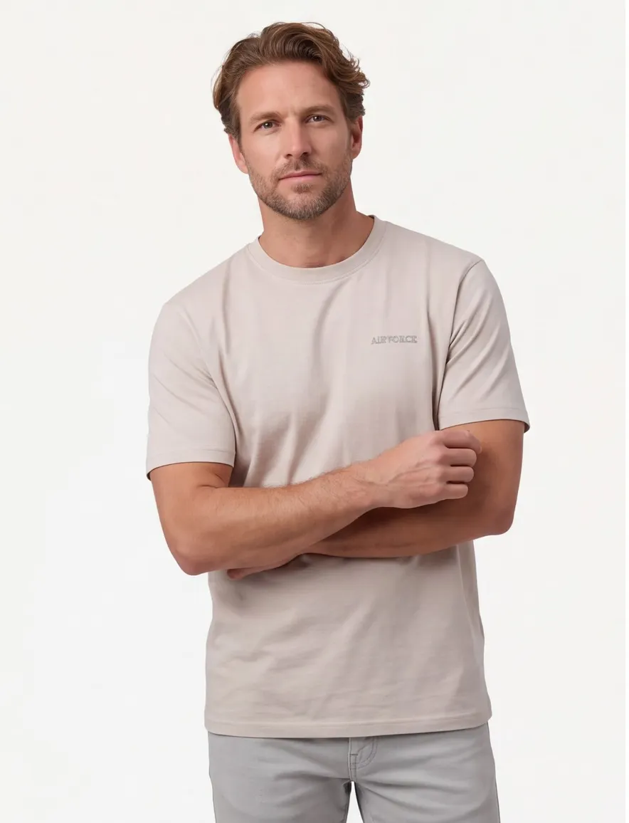 Beige t-shirt Airforce backprint normale fit ronde hals