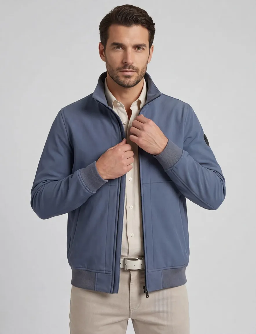 Airforce zomerjas blauw effen opstaande hals