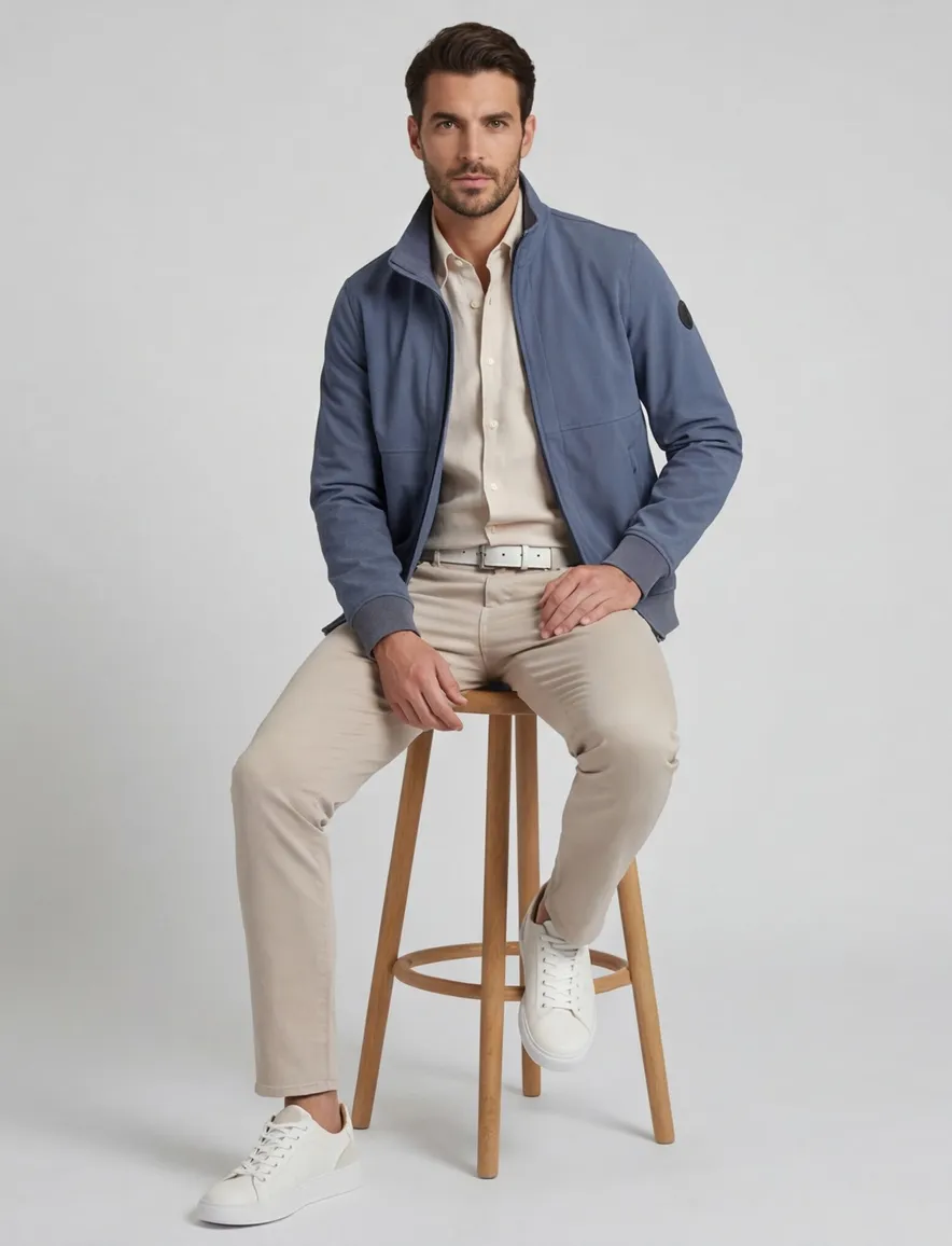 Airforce zomerjas blauw effen opstaande hals