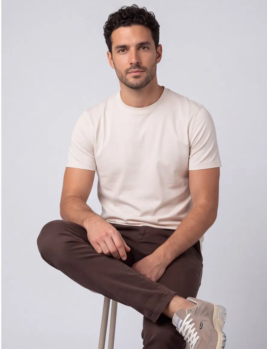 Thomas Maine T-shirt creme effen katoen