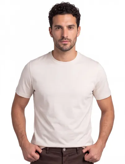 Thomas Maine T-shirt Thomas Maine crème ronde hals normale fit