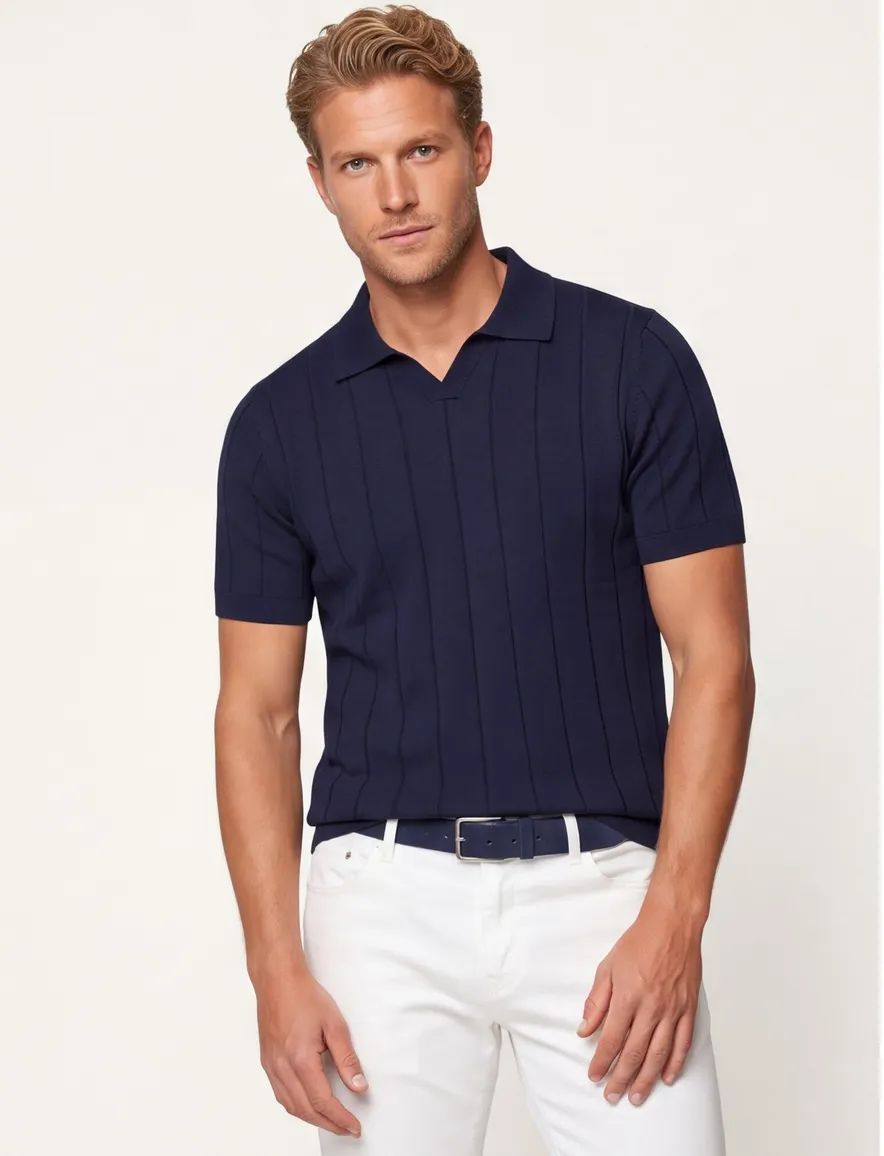 Poloshirt Thomas Maine donkerblauw v-hals