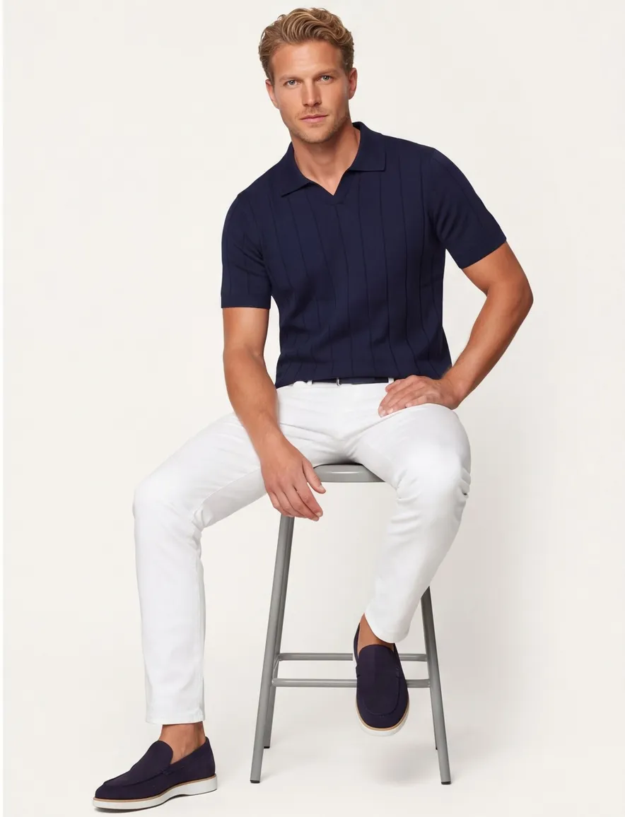 Poloshirt Thomas Maine donkerblauw v-hals