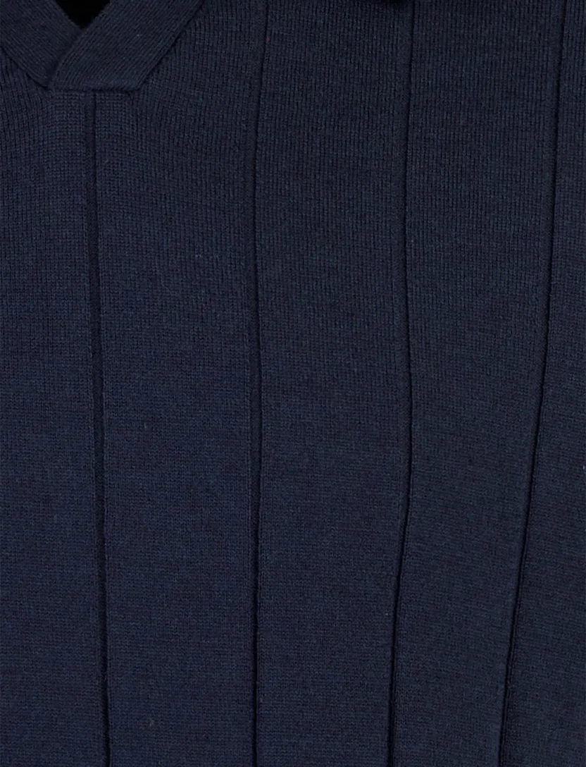 Thomas Maine poloshirt v-hals donkerblauw merinowol