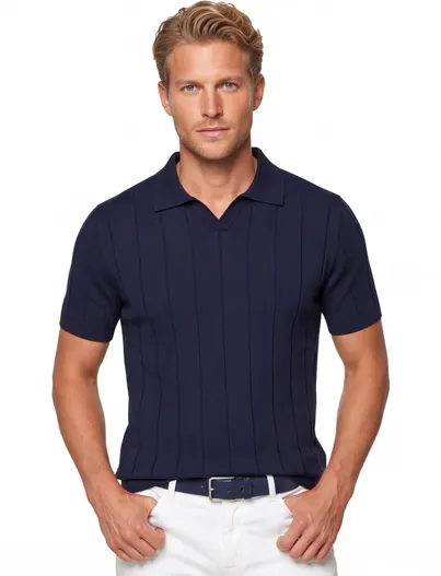 Thomas Maine Poloshirt Thomas Maine donkerblauw v-hals
