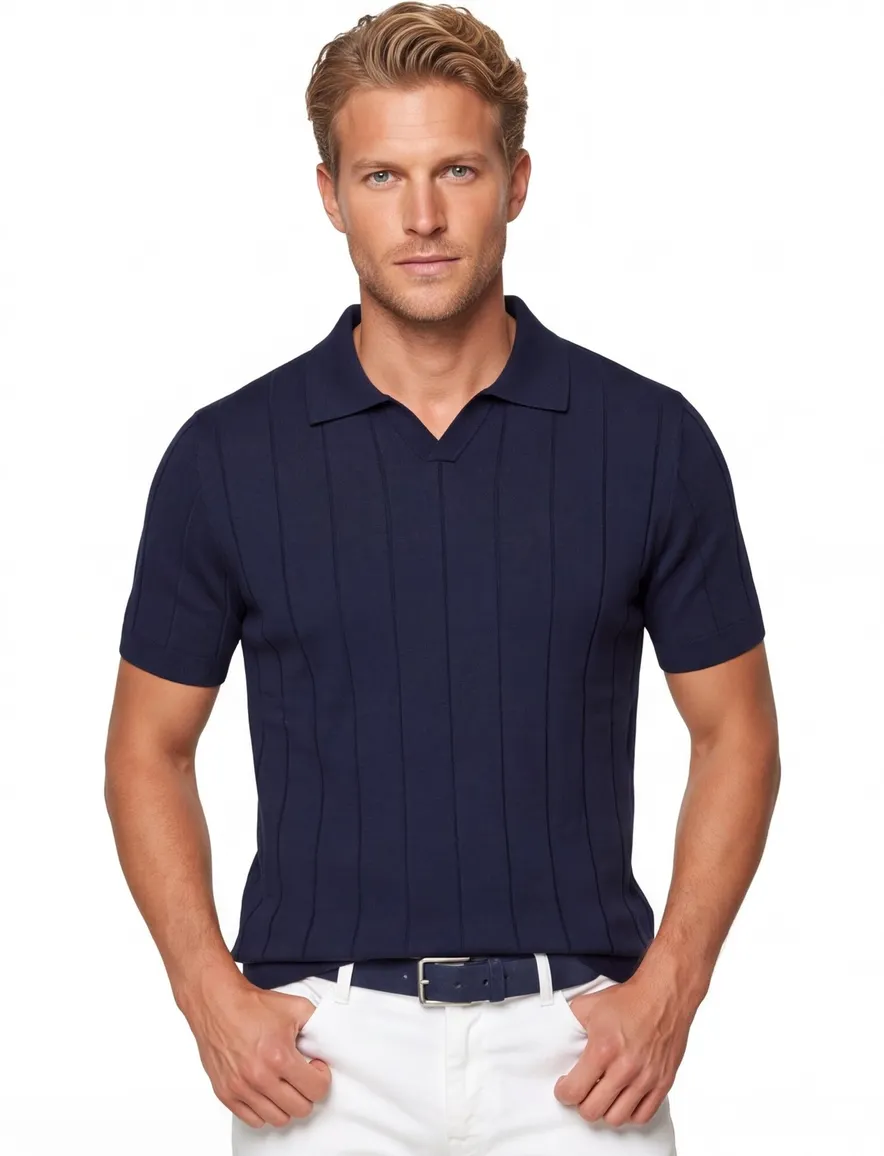 Poloshirt Thomas Maine donkerblauw v-hals