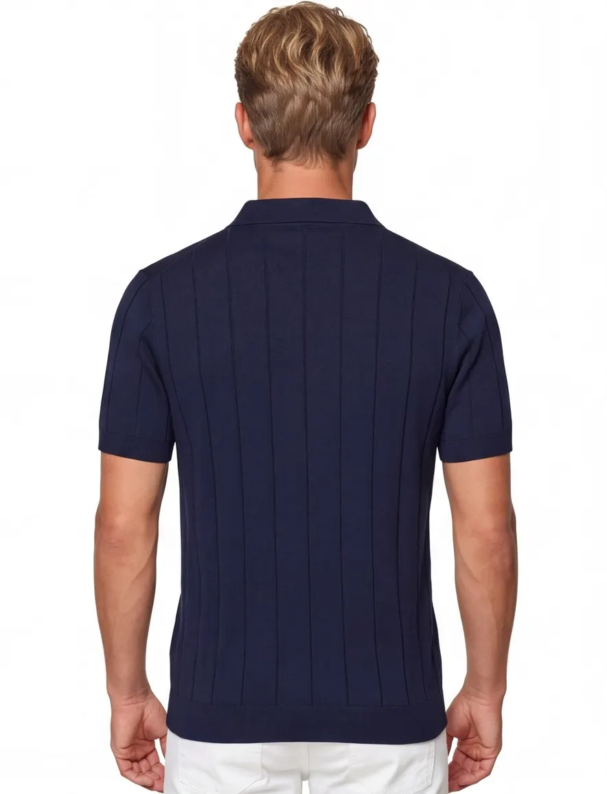 Poloshirt Thomas Maine donkerblauw v-hals