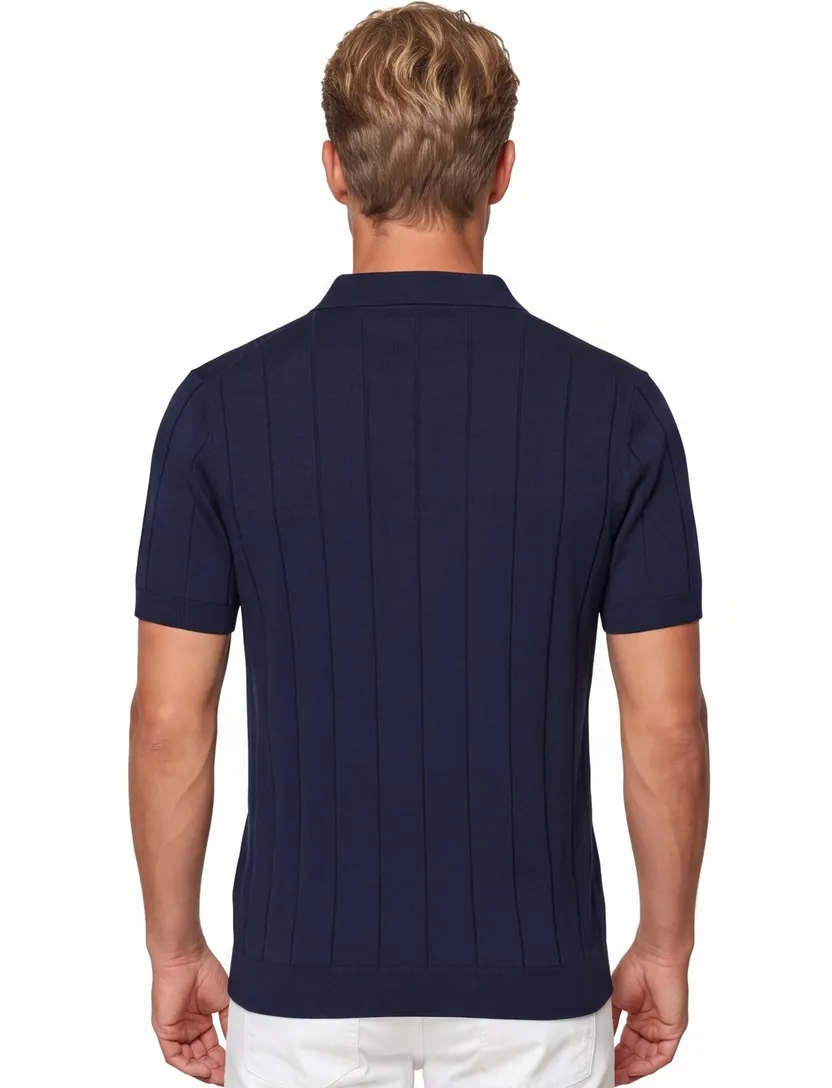 Thomas Maine poloshirt v-hals donkerblauw merinowol
