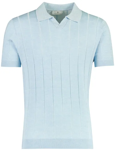 Thomas Maine Poloshirt Thomas Maine lichtblauw V-hals merinowol strepen