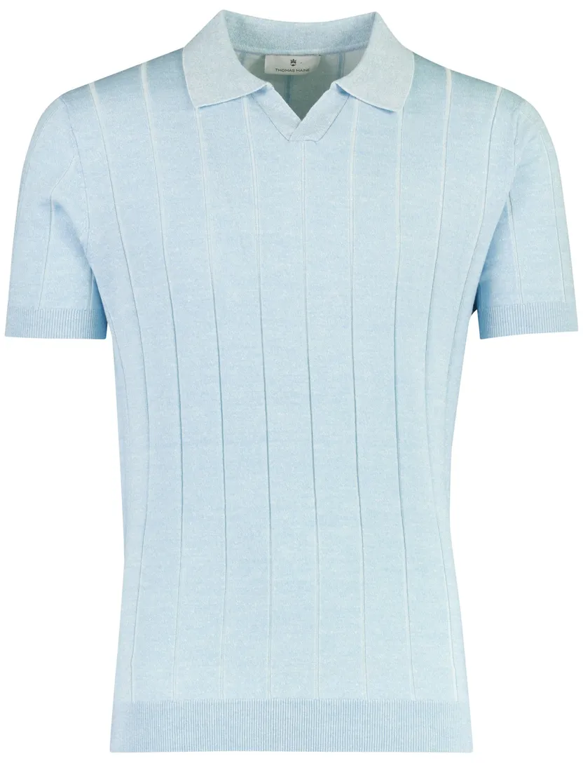 Poloshirt Thomas Maine lichtblauw V-hals merinowol strepen