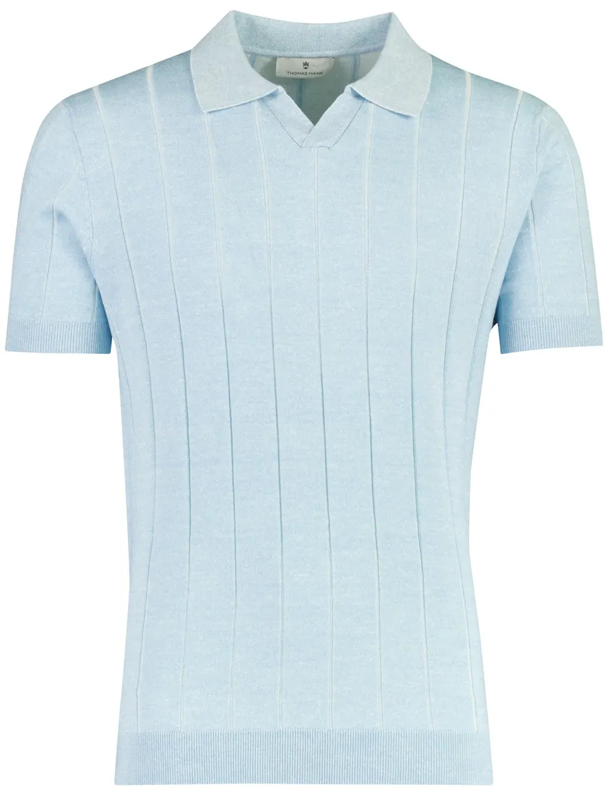 Poloshirt Thomas Maine V-hals lichtblauw strepen structuur