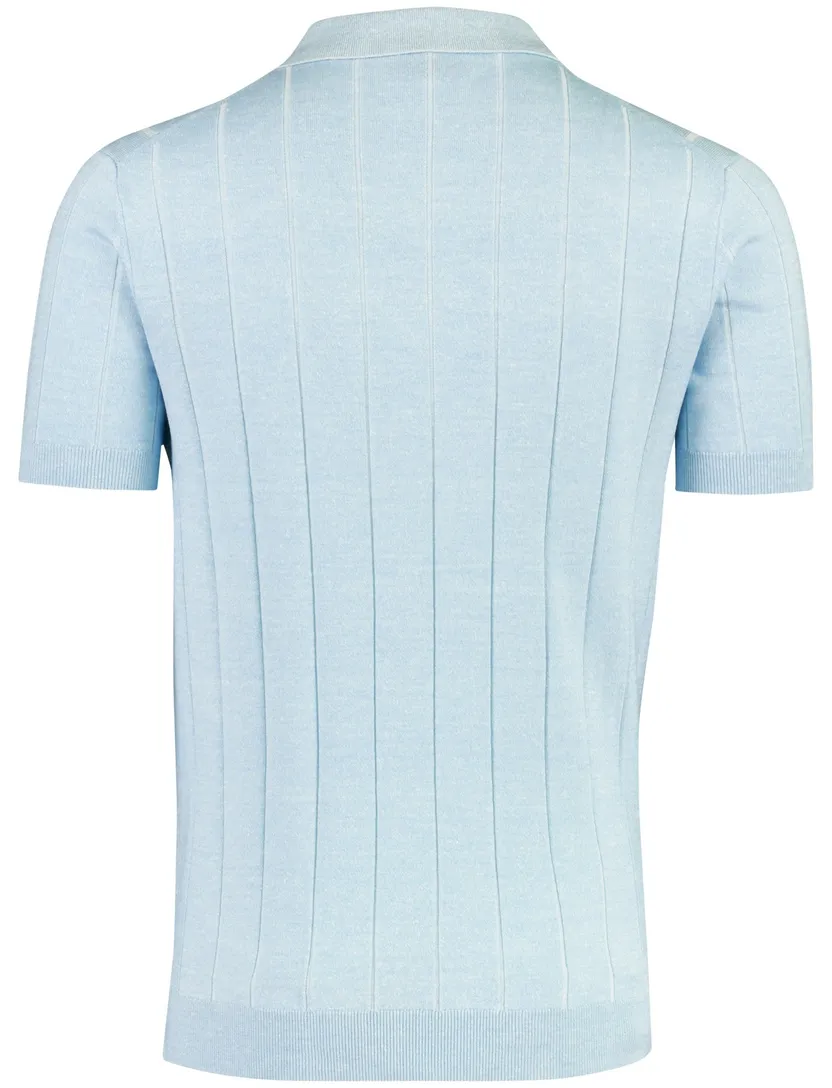 Poloshirt Thomas Maine lichtblauw V-hals merinowol strepen