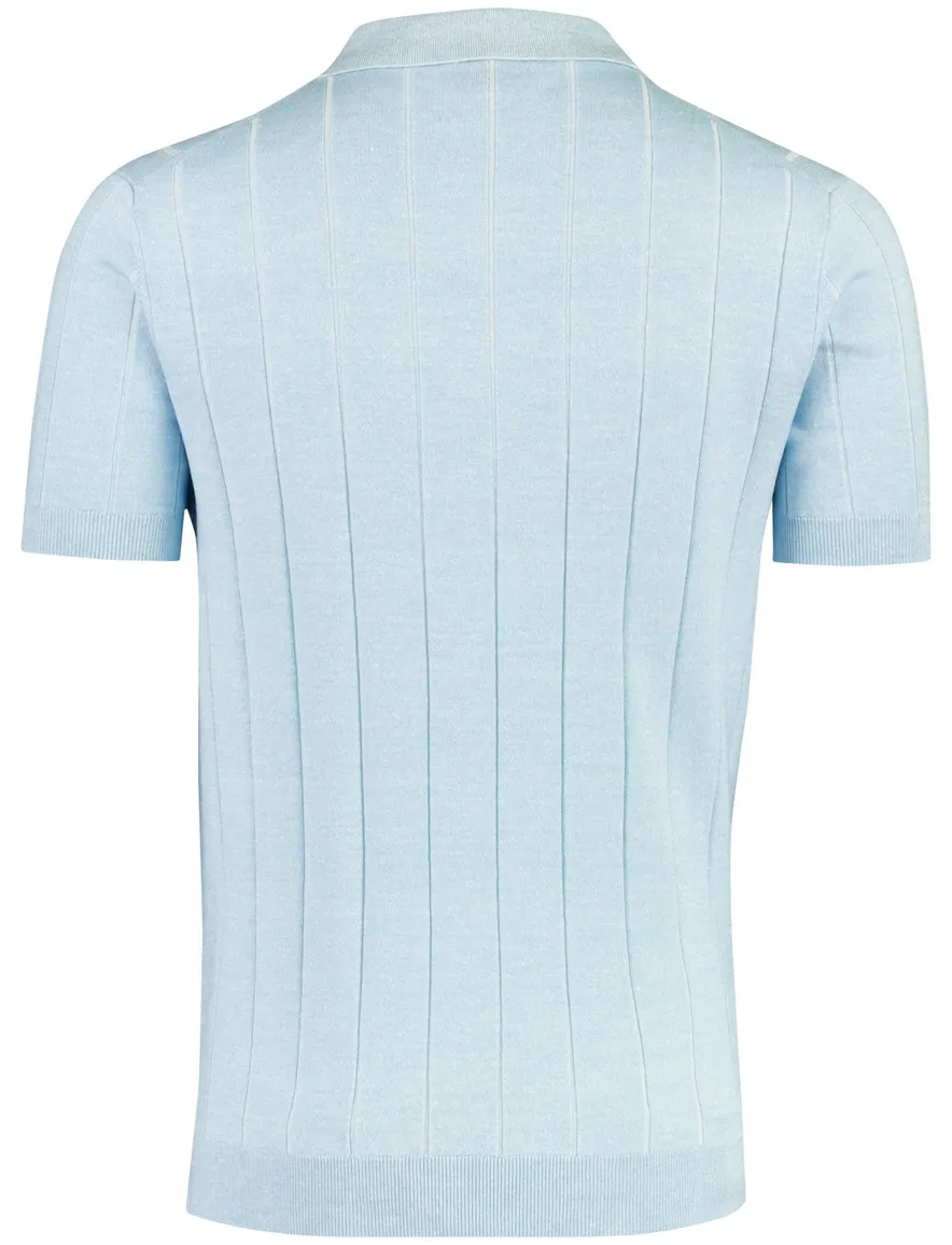 Poloshirt Thomas Maine V-hals lichtblauw strepen structuur