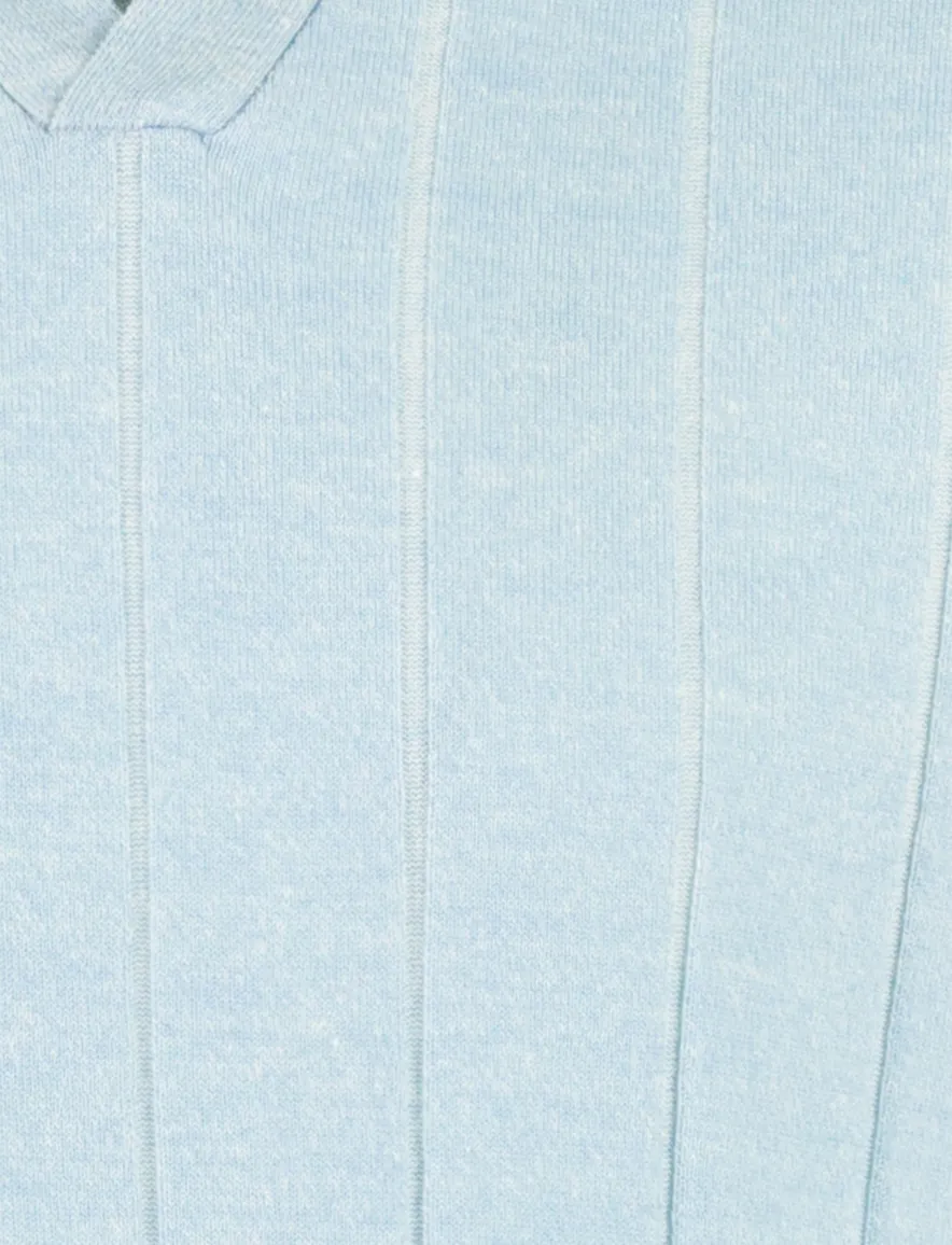 Poloshirt Thomas Maine V-hals lichtblauw strepen structuur