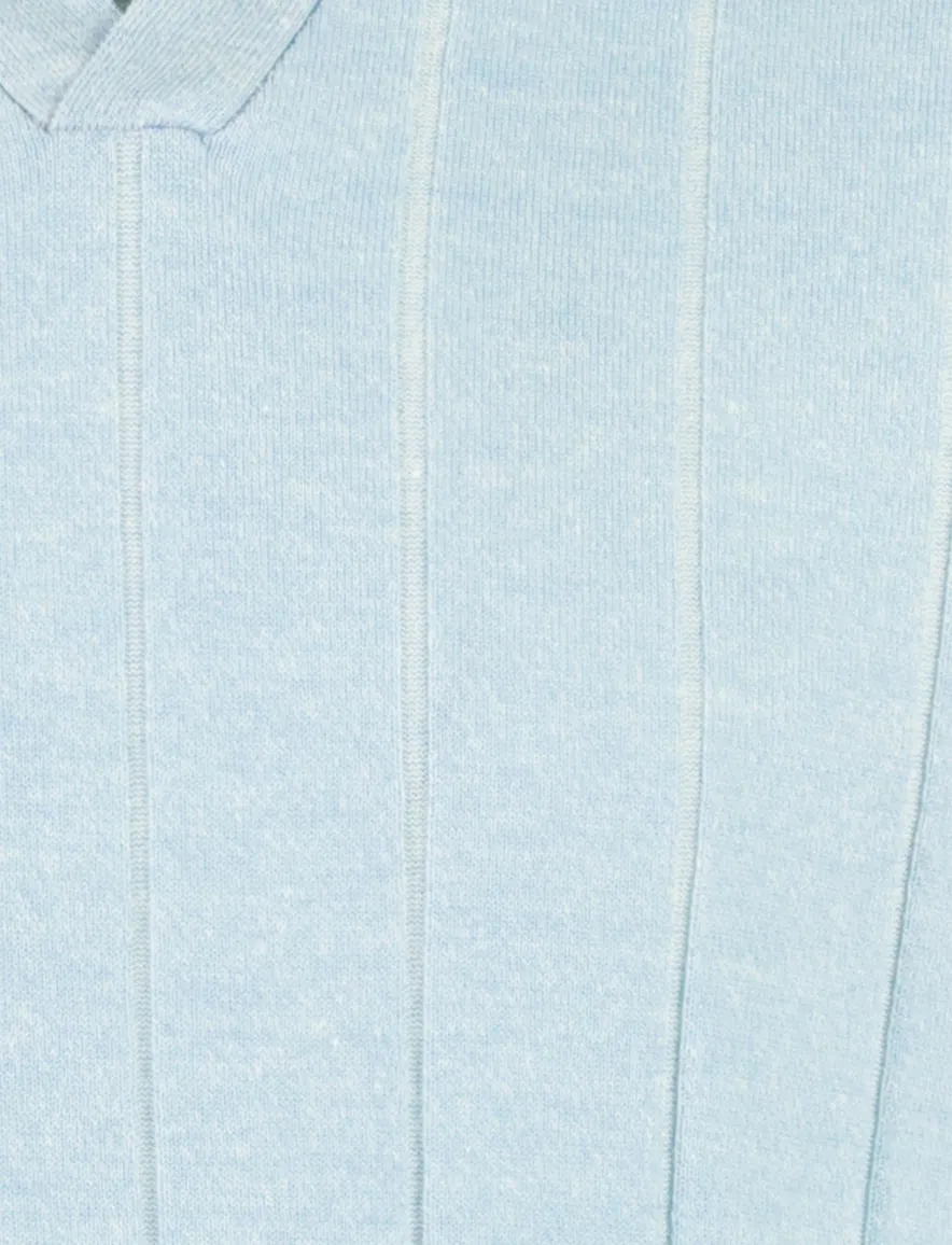 Poloshirt Thomas Maine V-hals lichtblauw strepen structuur