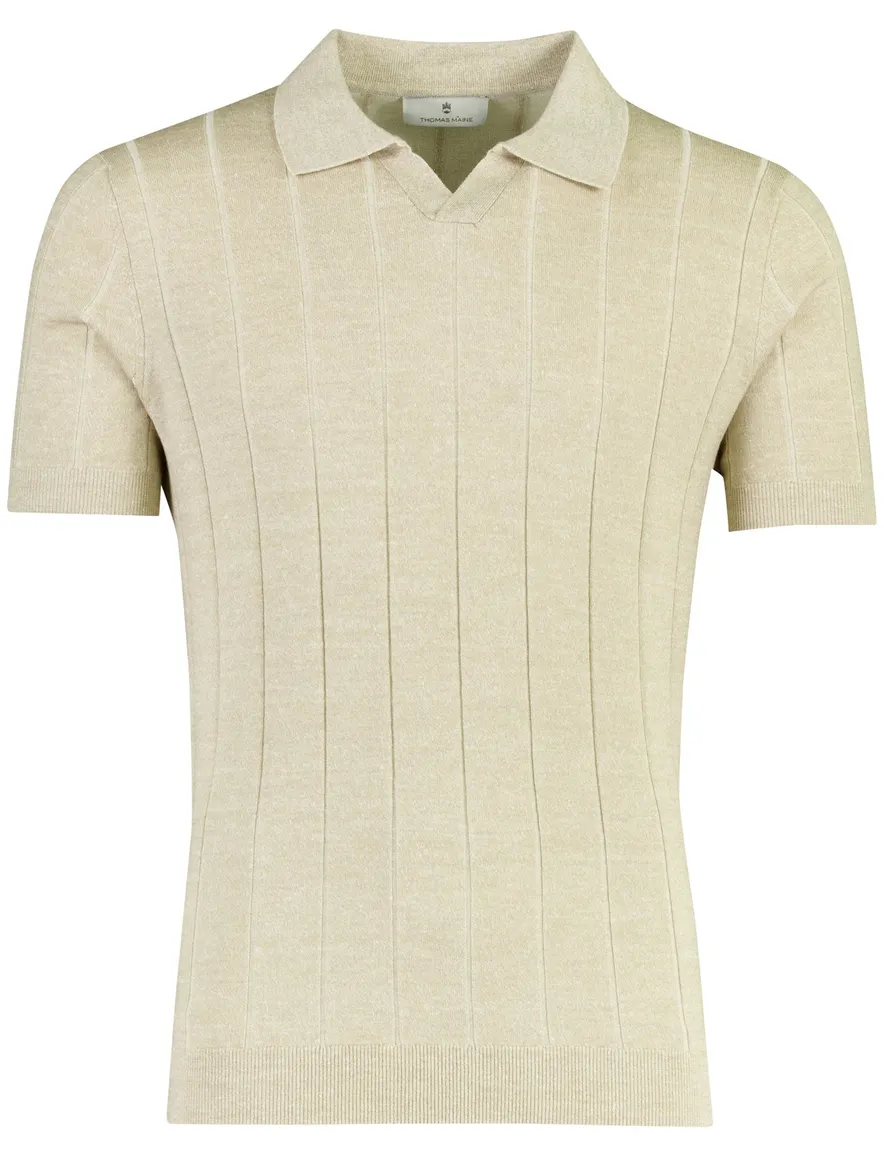 Thomas Maine poloshirt v-hals beige merinowol
