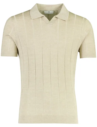 Thomas Maine Thomas Maine v-hals poloshirt beige merinowol gemêleerd
