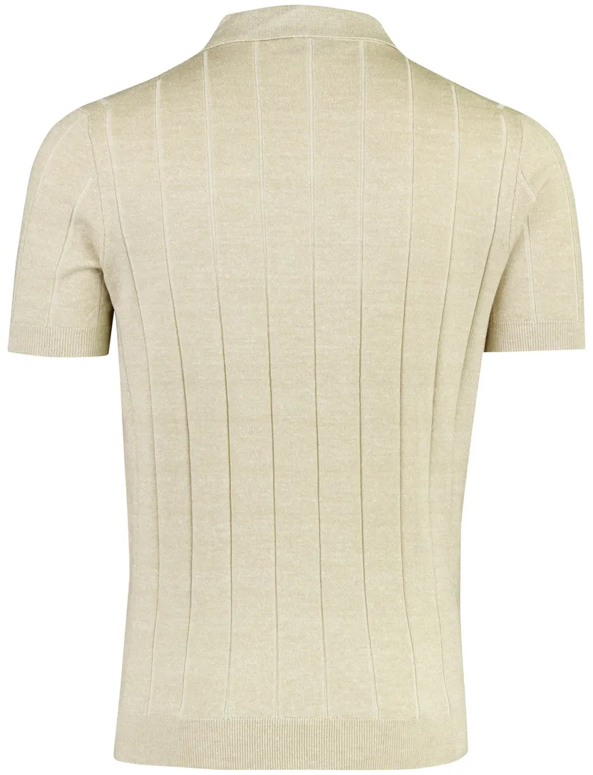 Thomas Maine v-hals poloshirt beige merinowol gemêleerd