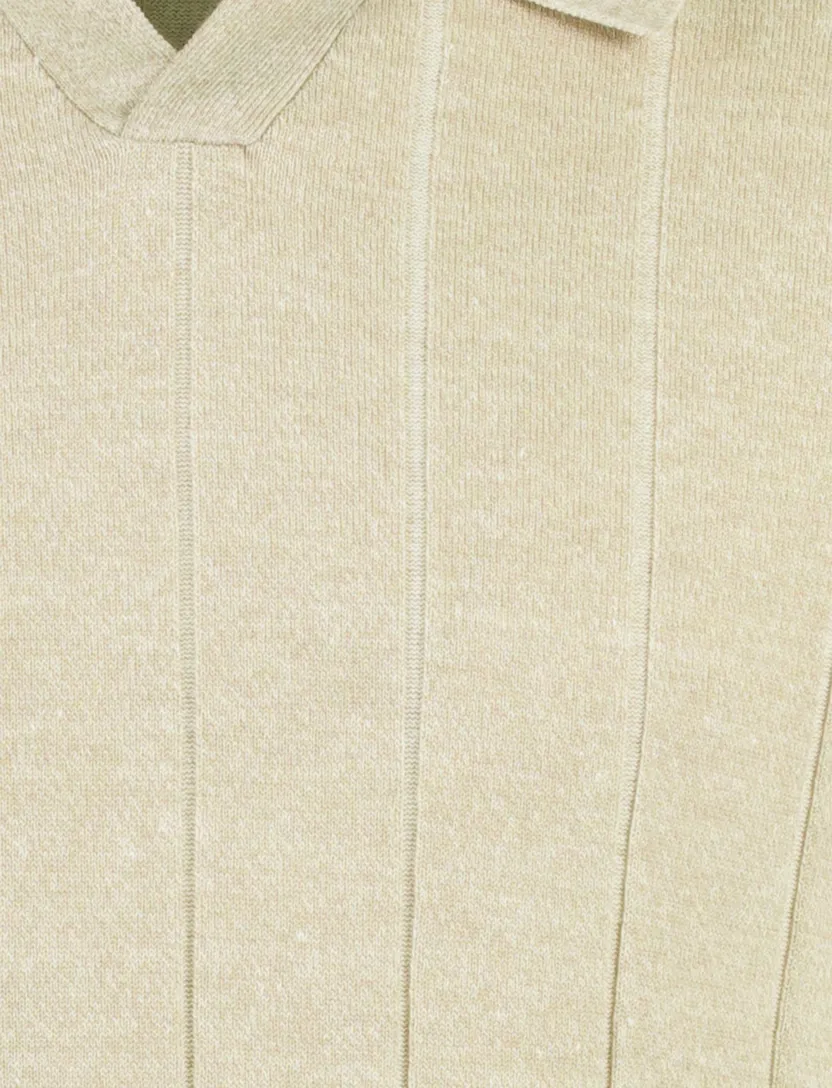 Thomas Maine v-hals poloshirt beige merinowol gemêleerd
