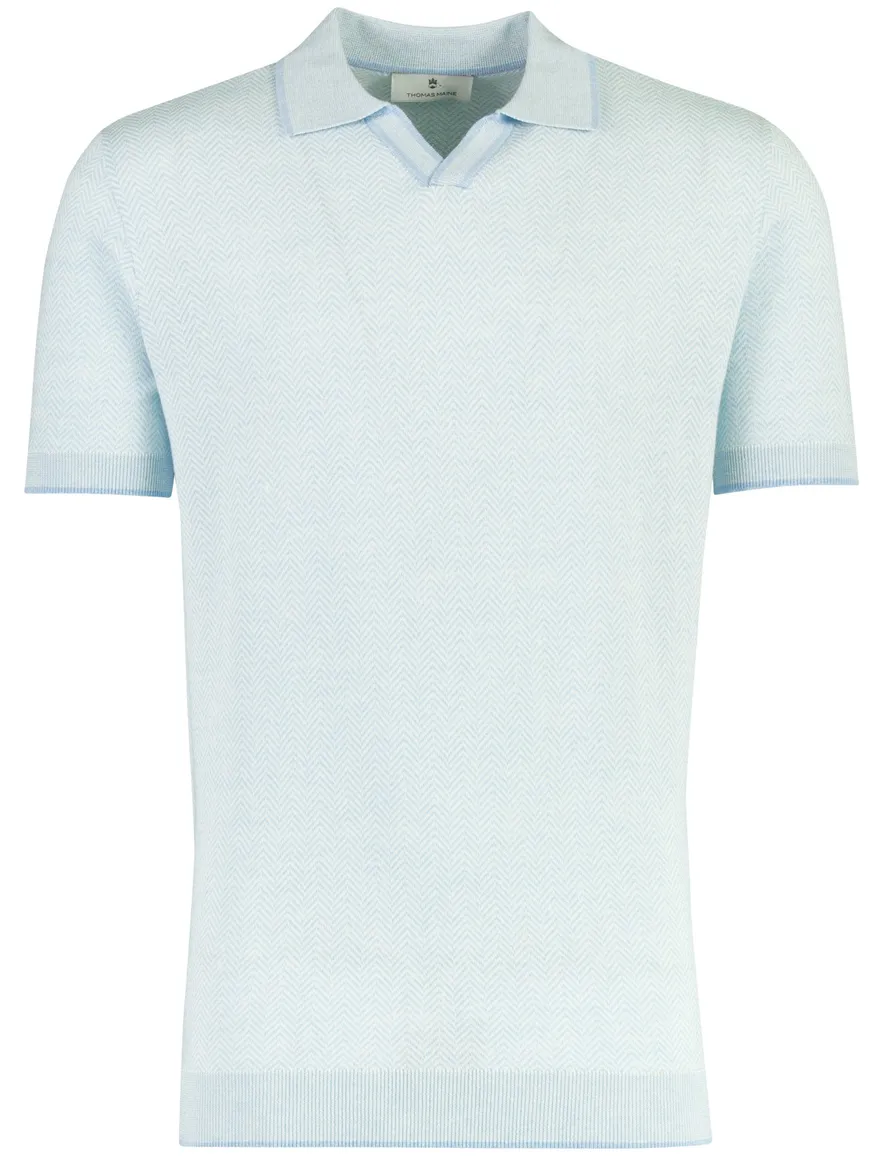 Poloshirt Thomas Maine v-hals lichtblauw gebreid