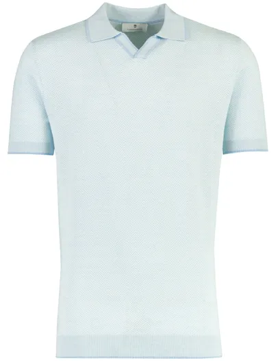 Thomas Maine v-hals poloshirt Thomas Maine lichtblauw merinowol