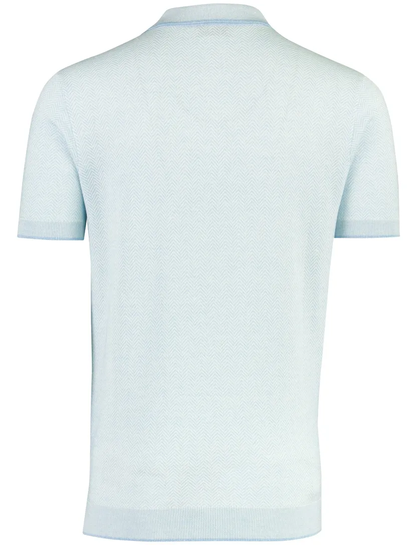 v-hals poloshirt Thomas Maine lichtblauw merinowol