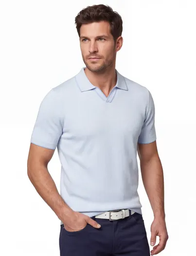 Thomas Maine Poloshirt Thomas Maine v-hals lichtblauw gebreid