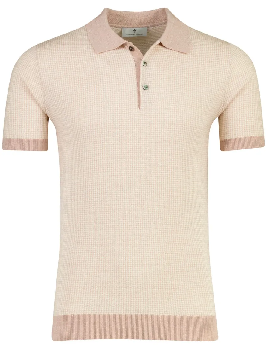 Poloshirt Thomas Maine roze met wit gebreid