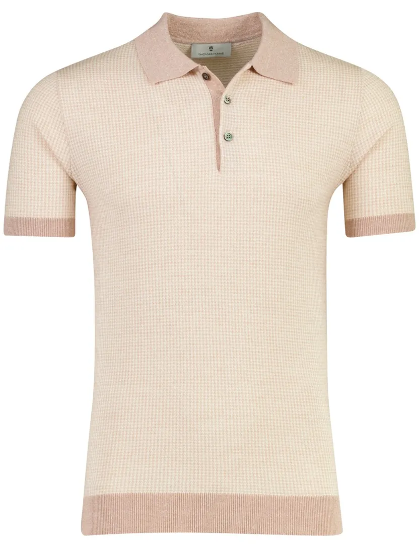 Poloshirt Thomas Maine roze met wit print merinowol