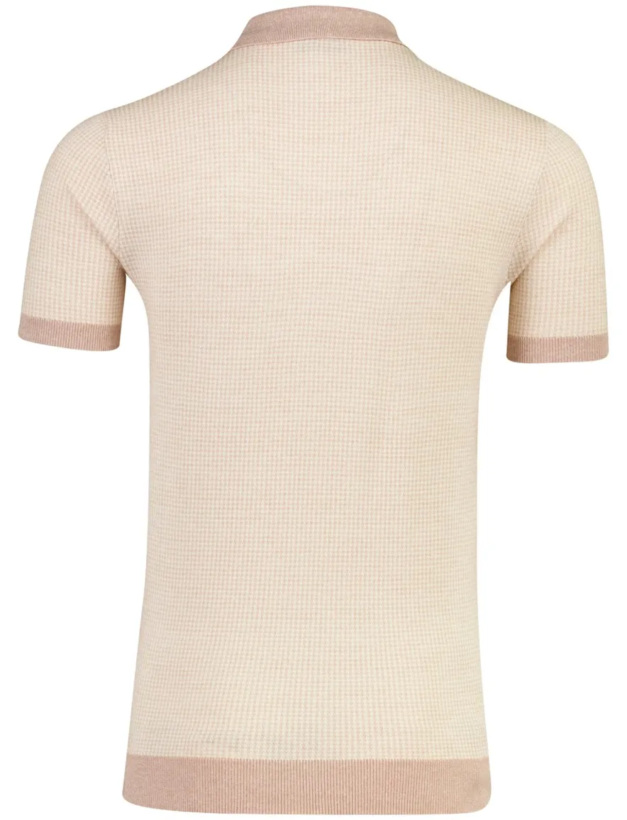 Poloshirt Thomas Maine roze met wit gebreid